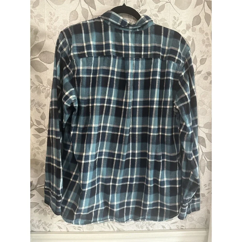 The North Face Arroyo Light Weight Button Flannel Teal Navy Plaid Size Large